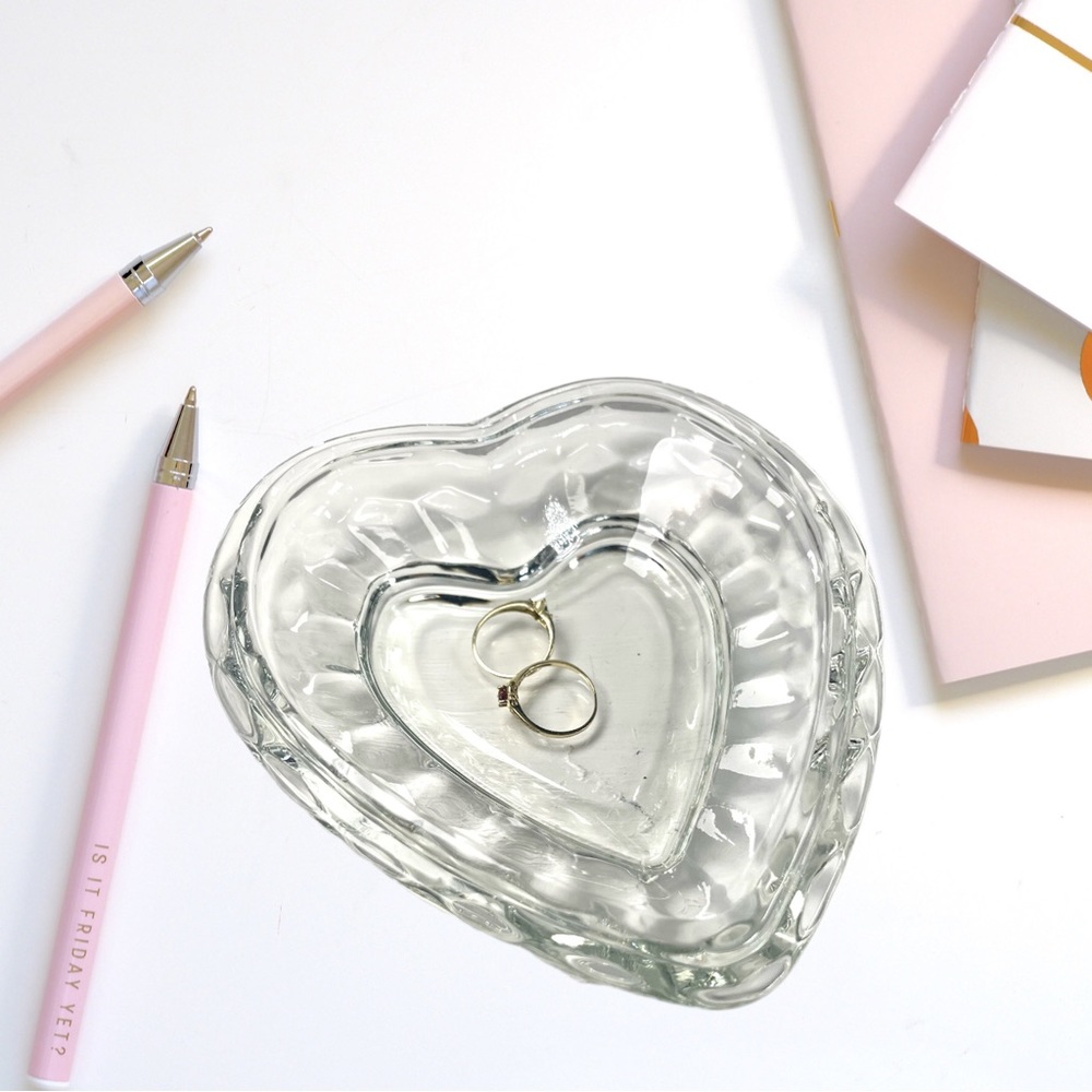 Vintage Homco Glass Heart Candy Dish 6” Lid Trinket Bowl TOP LID ONLY, Ring Dish